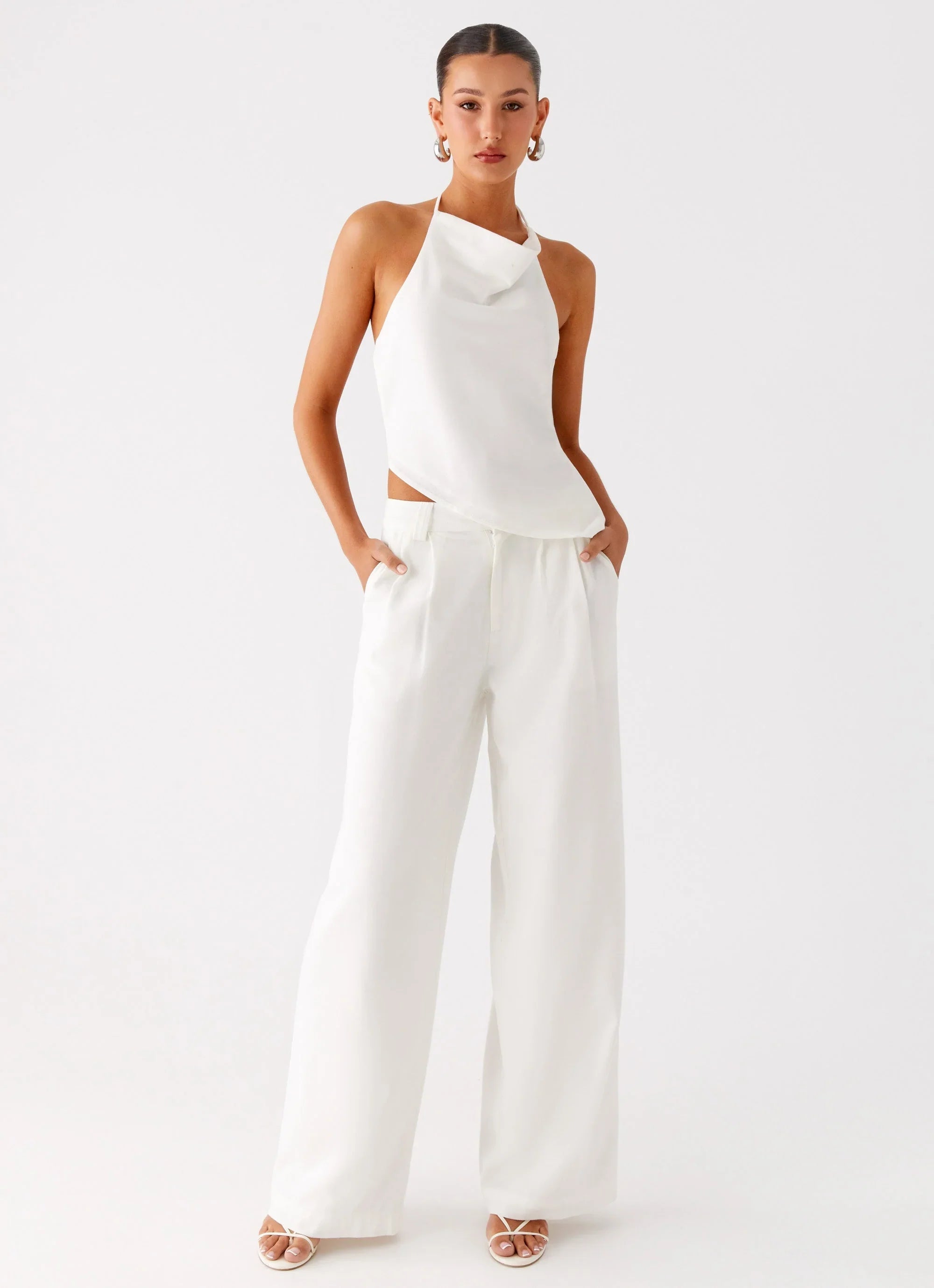 Delong Low Rise Linen Pants White