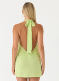 Laurie Beaded Flower Mini Dress Lime