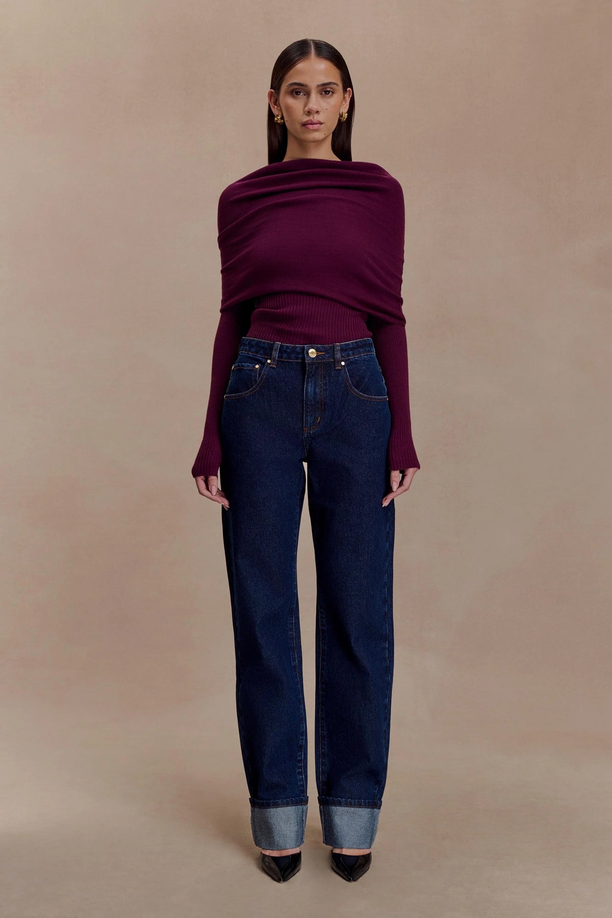 Kirralee Straight Leg Cuffed Jeans Indigo Blue