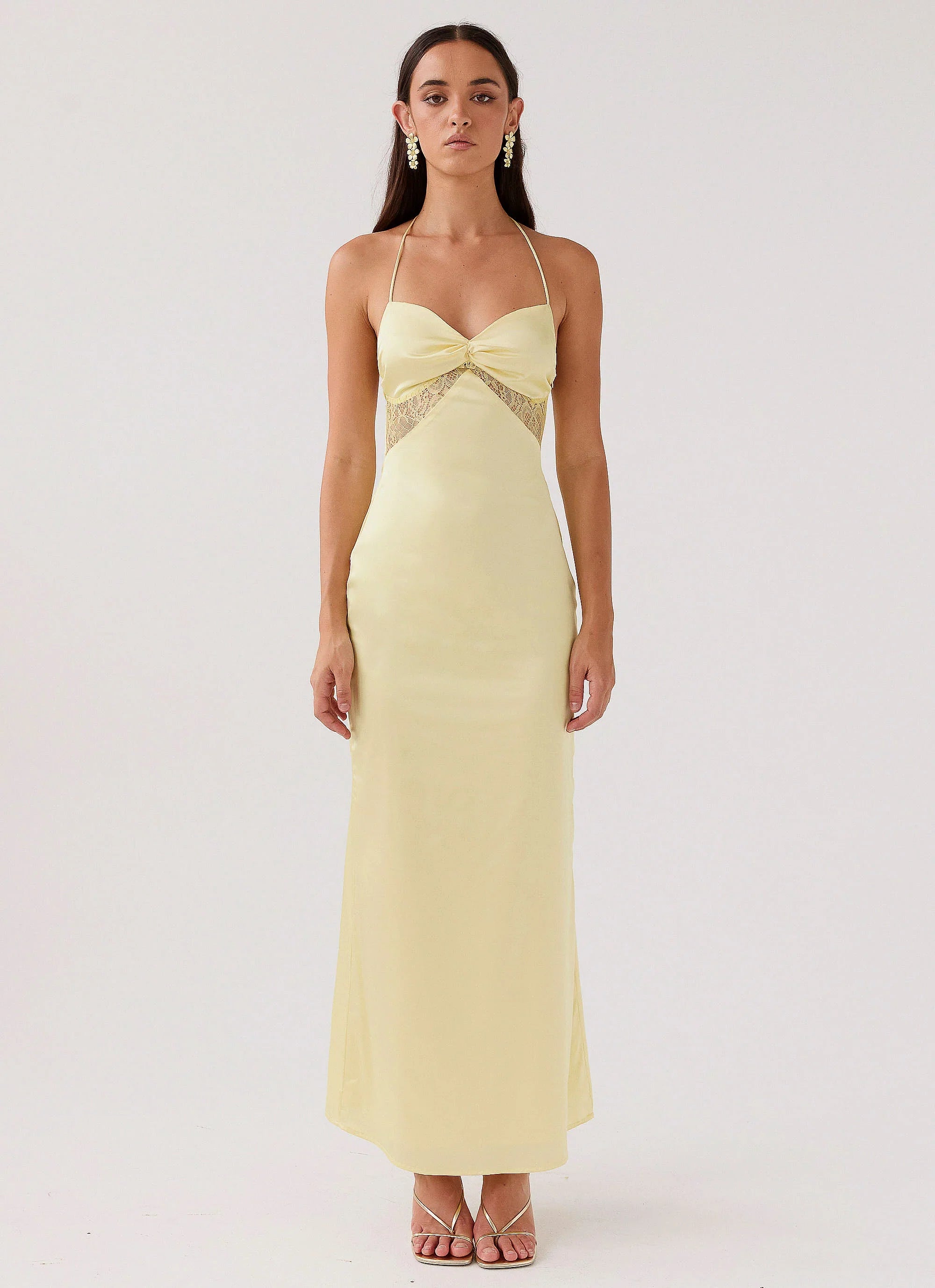 Dream Sight Lace Satin Maxi Dress Lemon