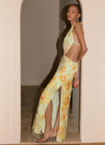 Really Something Beaded Maxi Dress Green Floral Beaded