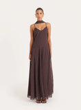 Brown Polka Dot Chiffon Scarf Detail Maxi Dress