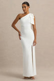 Kiri White One Shoulder Bow Maxi Dress