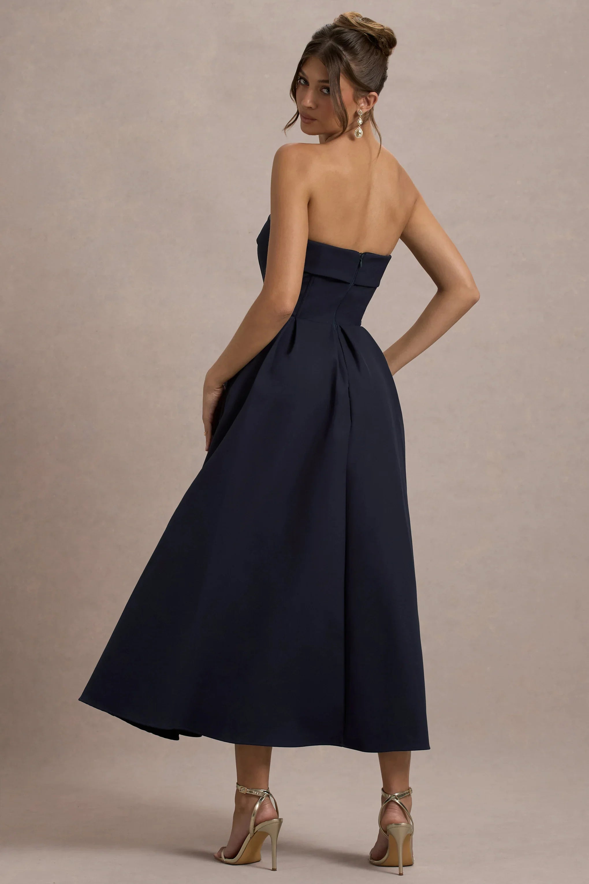 Annalise Navy Bandeau Skater Midi Dress