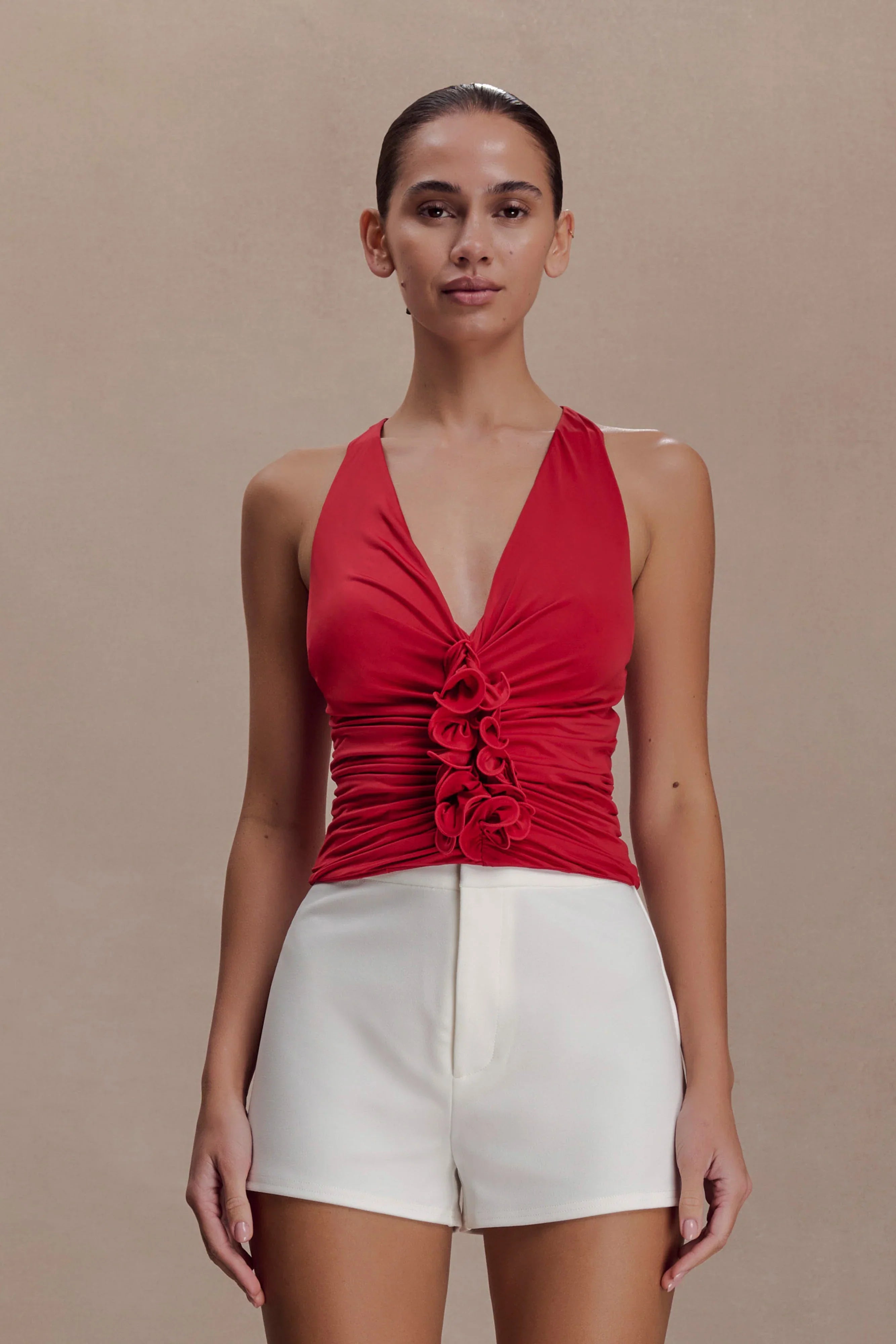 Alessandra Slinky Ruffle Top Ruby
