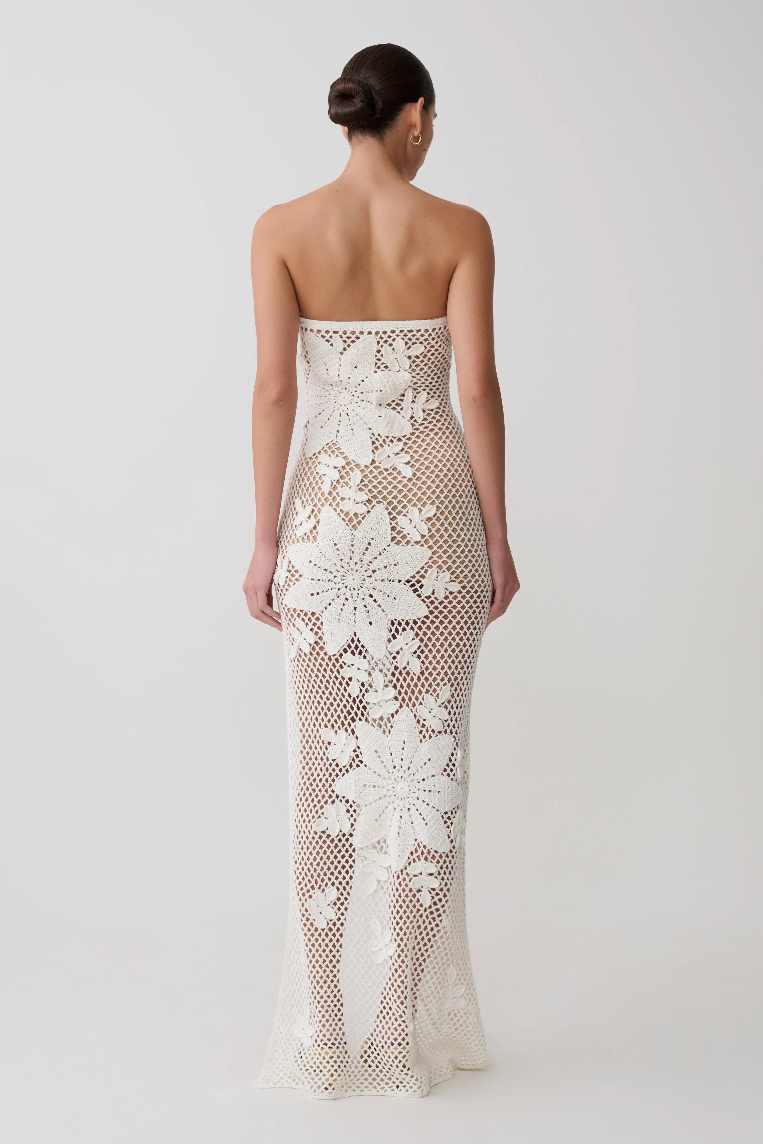Mandie Hand Crochet Asymmetrical Maxi Dress White