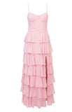 Felicity Pink Pearl Strap Ruffle Maxi Dress PRE ORDER
