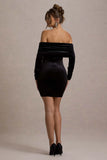 Gilda Black Velvet Bardot Long Sleeve Mini Dress