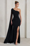 Romi Black One Shoulder Twist Design Maxi Dress