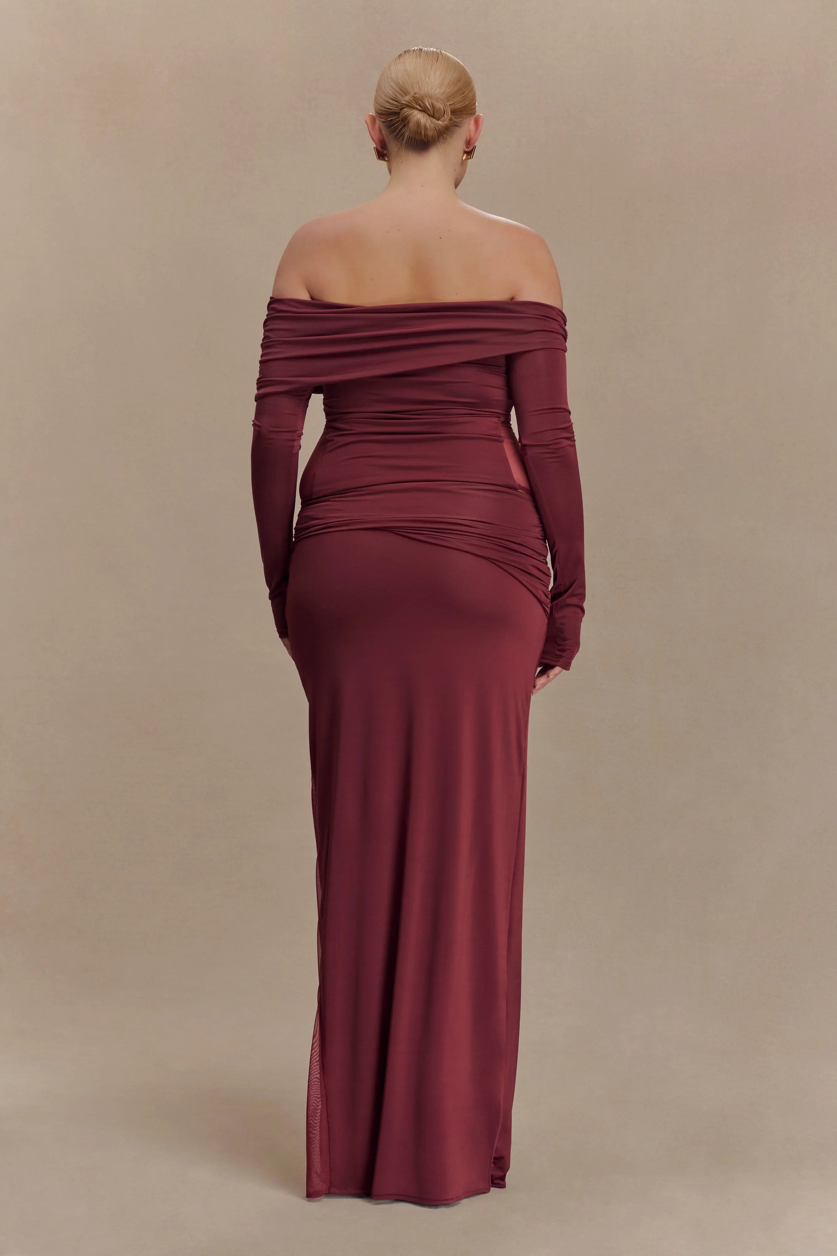 Judy Slinky And Mesh Maxi Skirt Wine