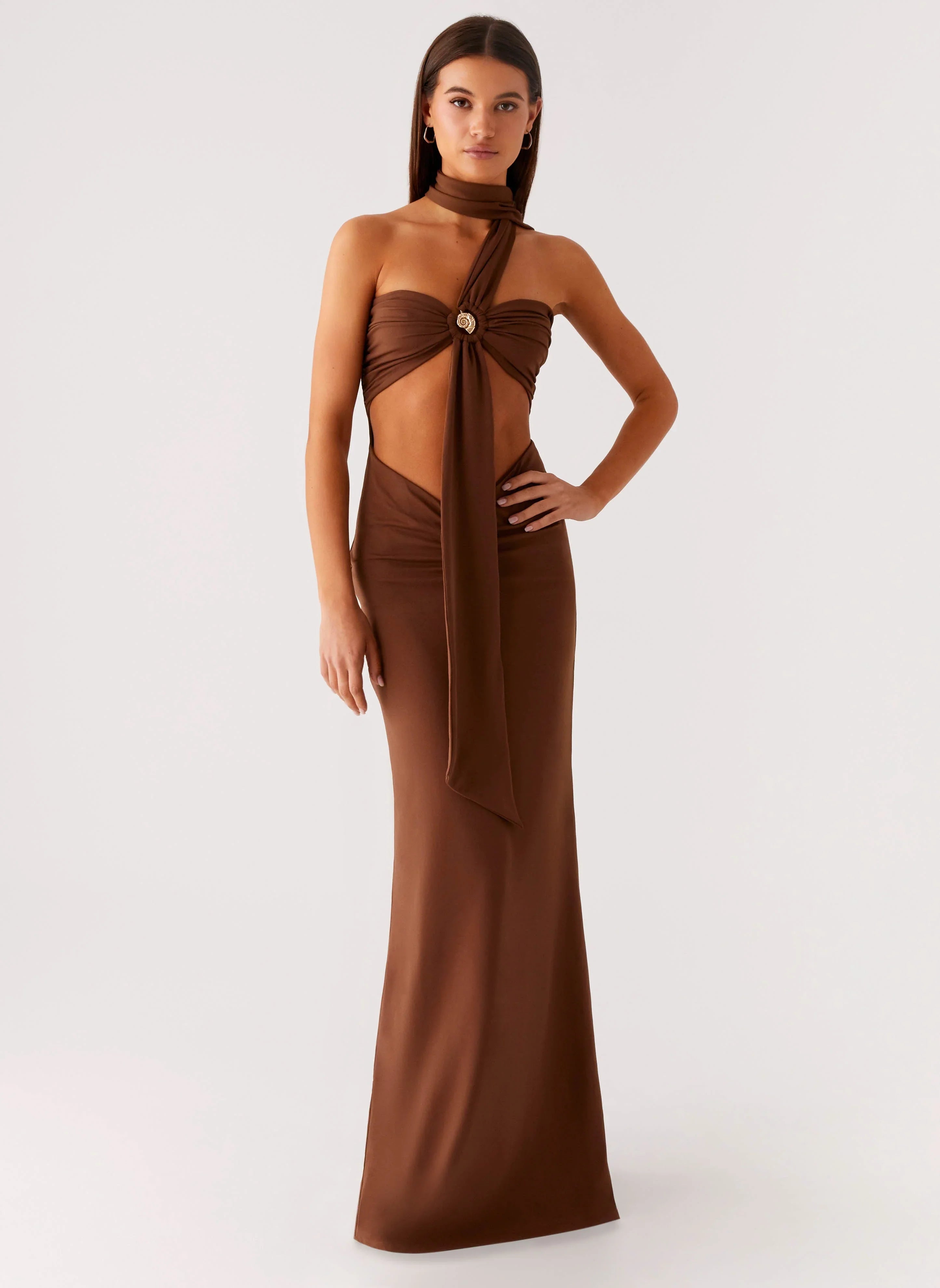 Olive Bloom Maxi Dress Chocolate