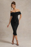 Selbie Black Bardot Midi Dress With Drape