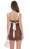 Two Tone Polka Dot Mesh Bodycon Dress in Brown