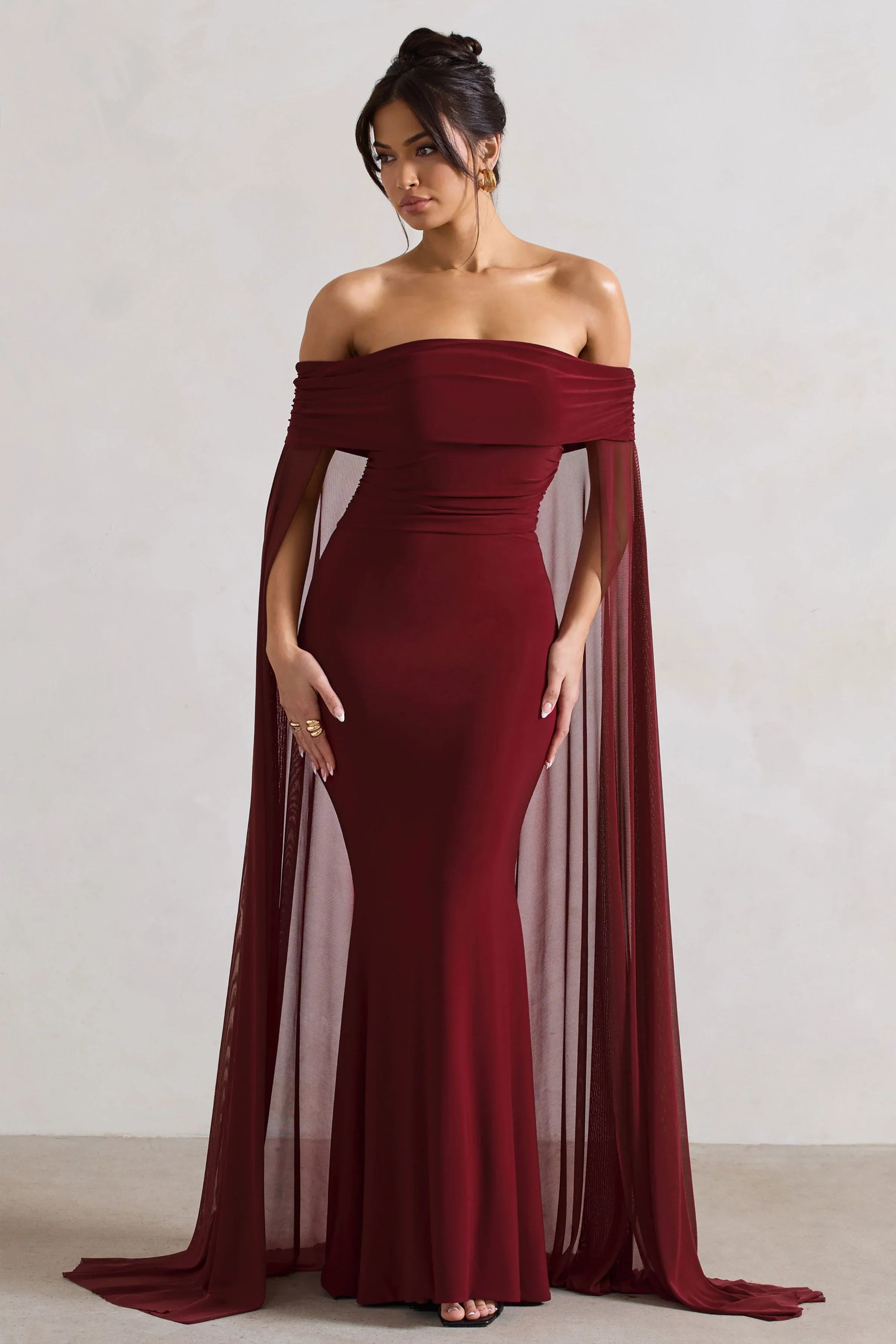 Carlotta Berry Bardot Maxi Dress With Chiffon Cape