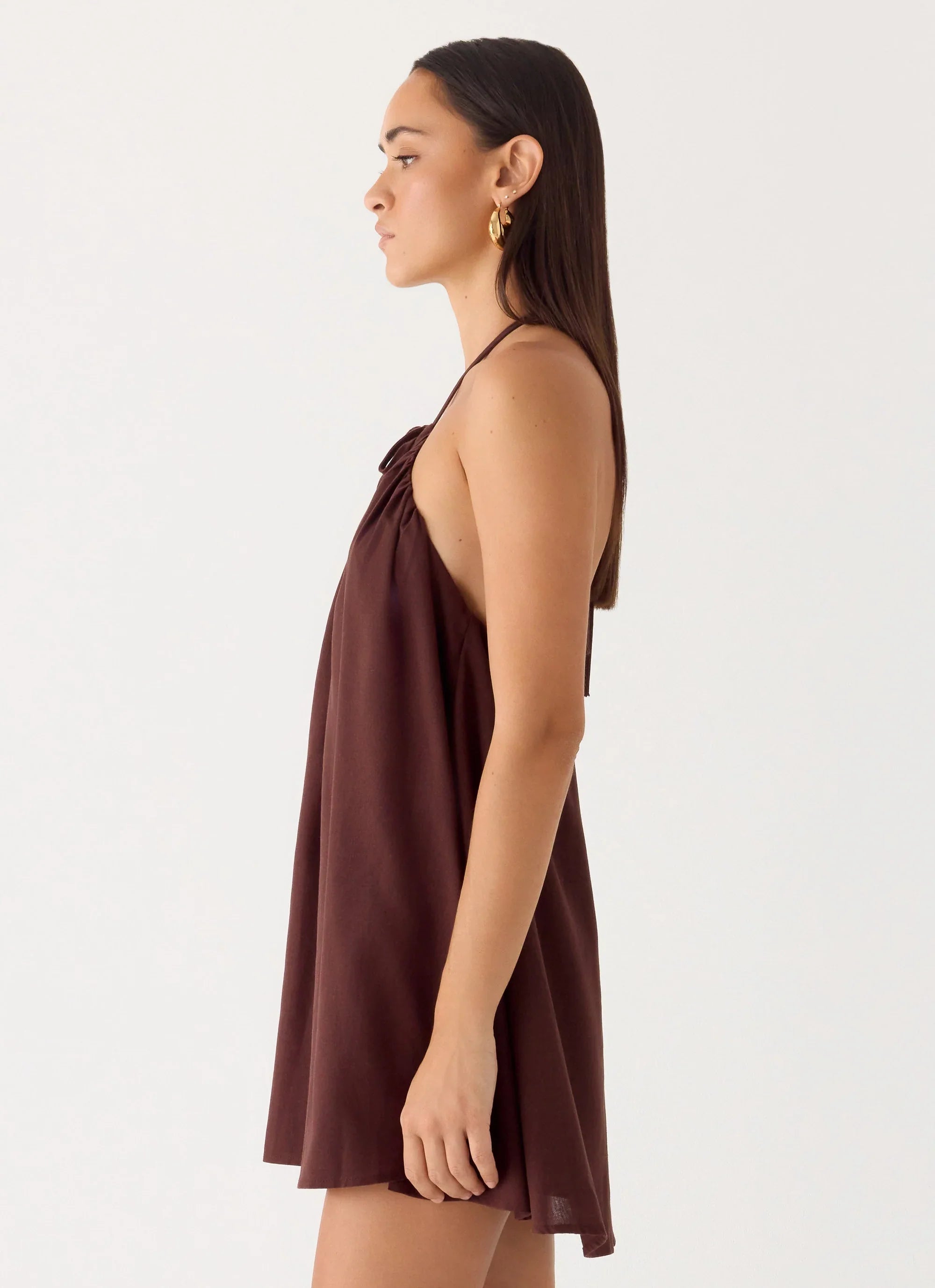 Soft Breeze Linen Mini Dress Chocolate