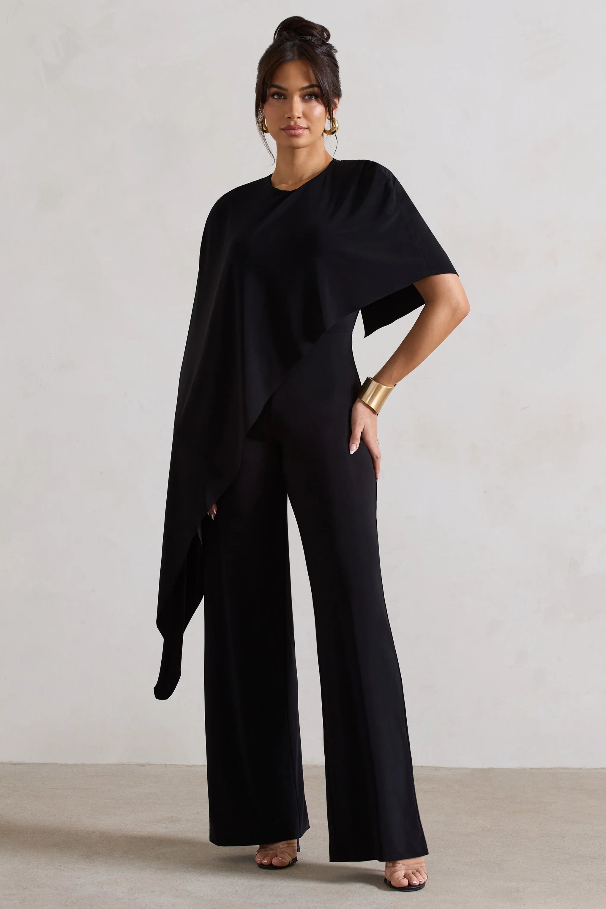 Reserve Black Wide Leg Jumpsuit With Asymmetric Cape