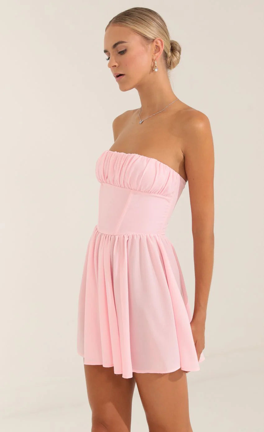Glinda Crepe Corset Dress in Pink