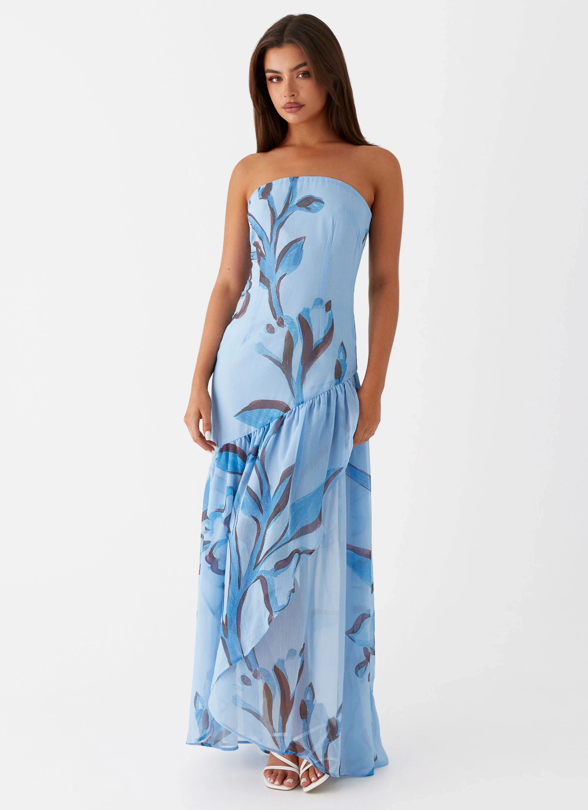 Solaris Strapless Maxi Dress Blue Floral