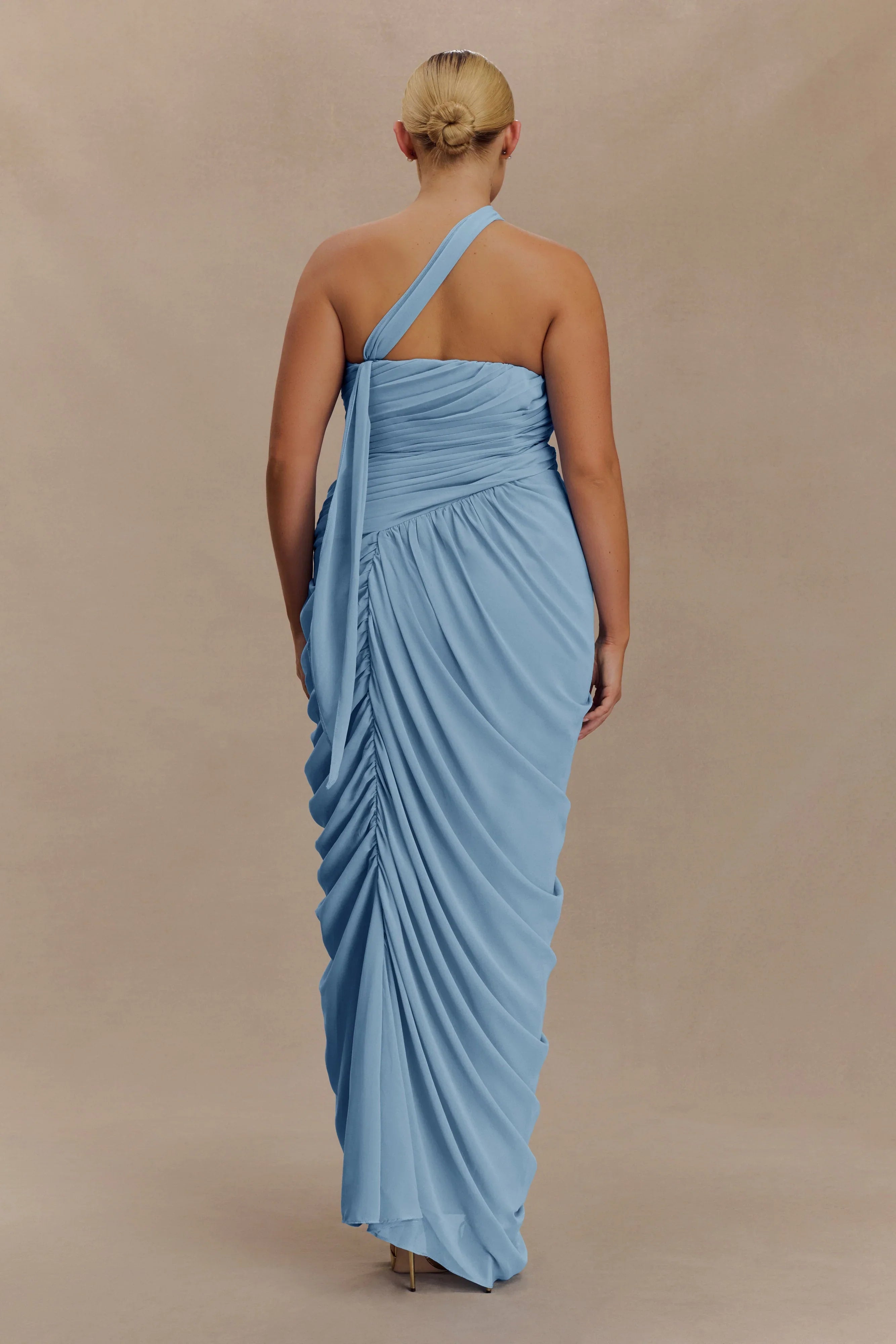 Micaela Chiffon Gathered Maxi Dress Alaskan Blue