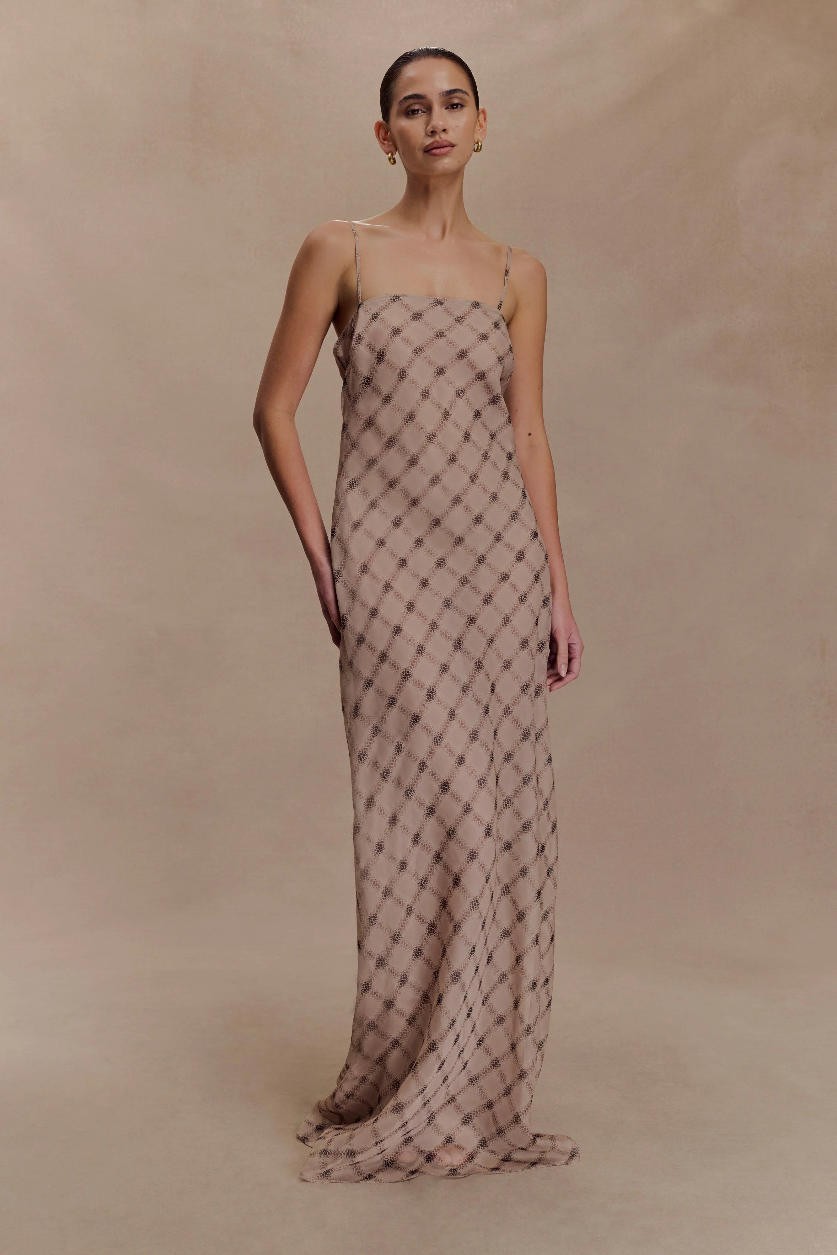 Silvana Chiffon Maxi Dress Snake Check Print Mocha