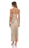 Sequin Bow Cutout Maxi Dress in Gold