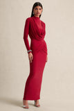 Karinthia Red High Neck Maxi Dress With Draped Detailing