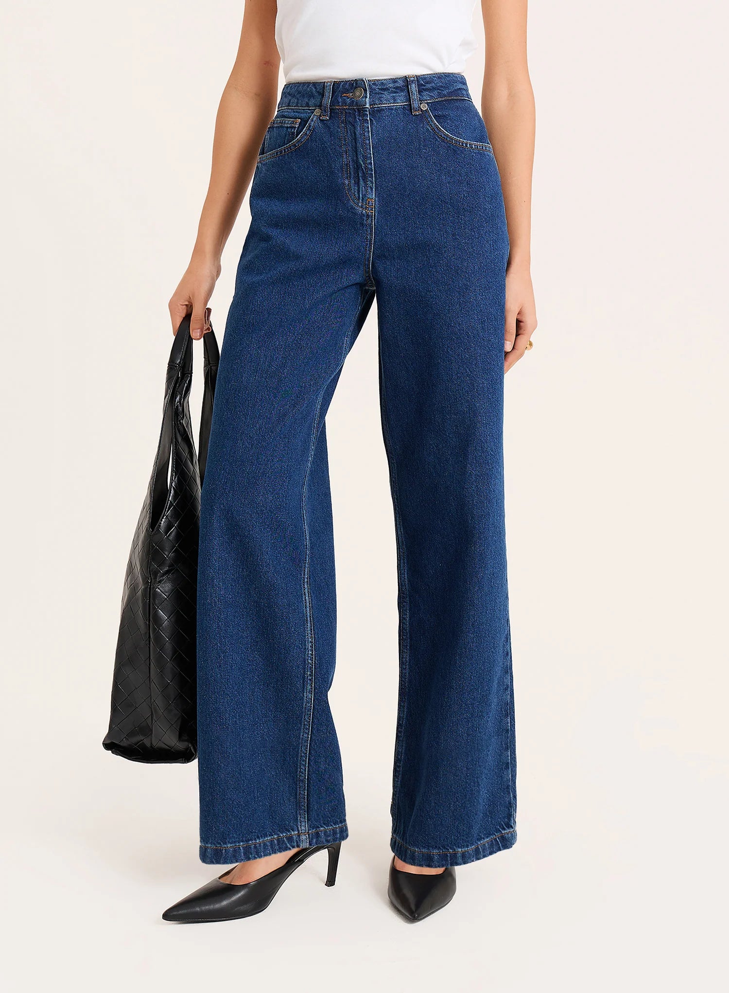 Indigo Wash High Waisted Straight Leg Jeans