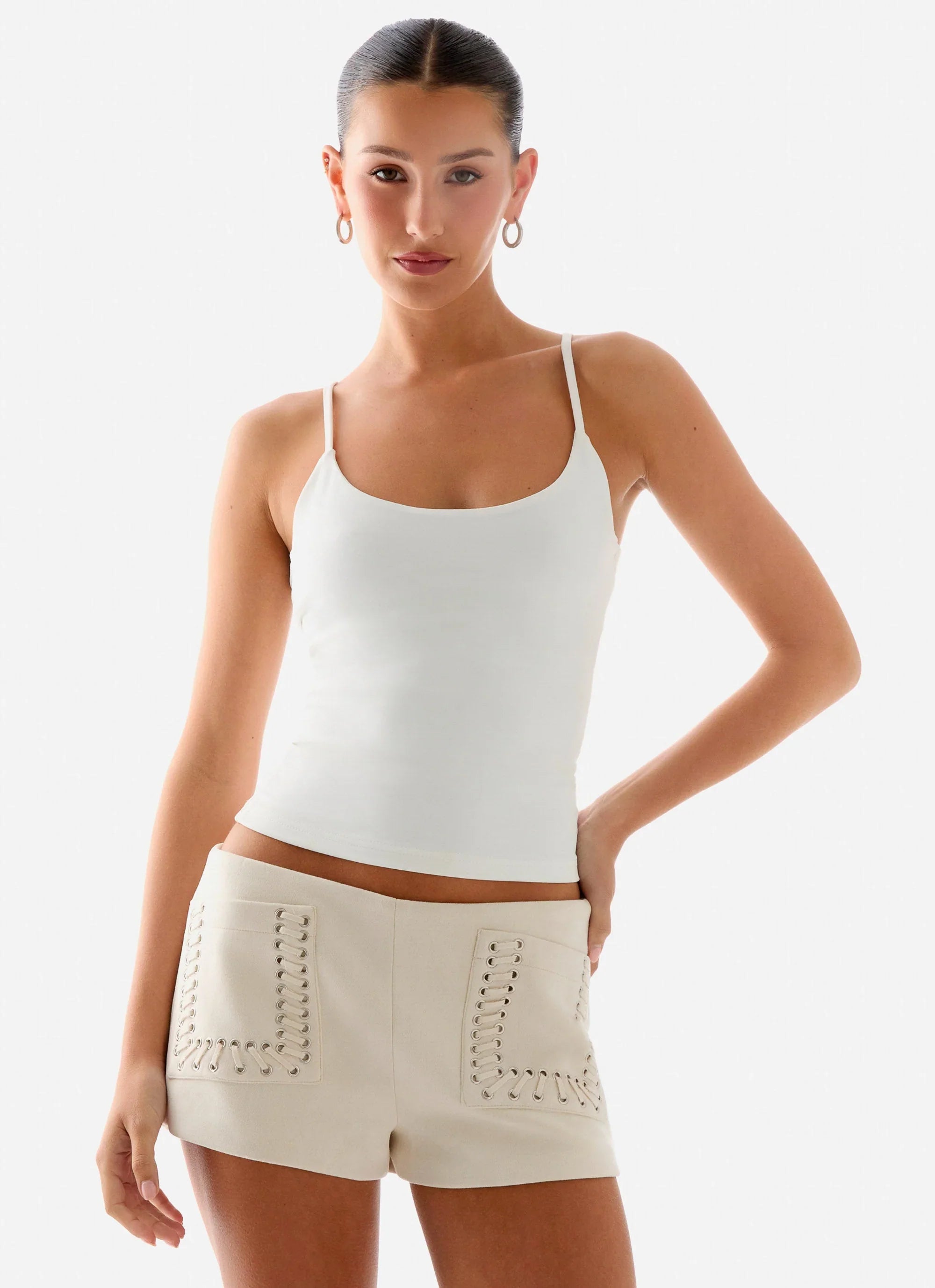 Candela Suede Low Rise Mini Shorts Ivory