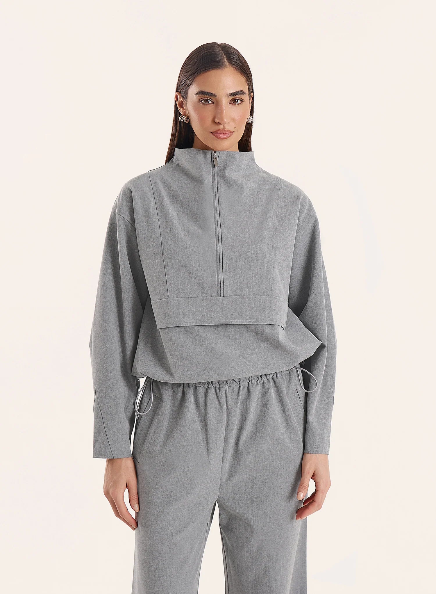 Grey Funnel Neck Track Jacket