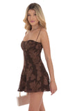 Chiffon Floral A line Dress in Brown