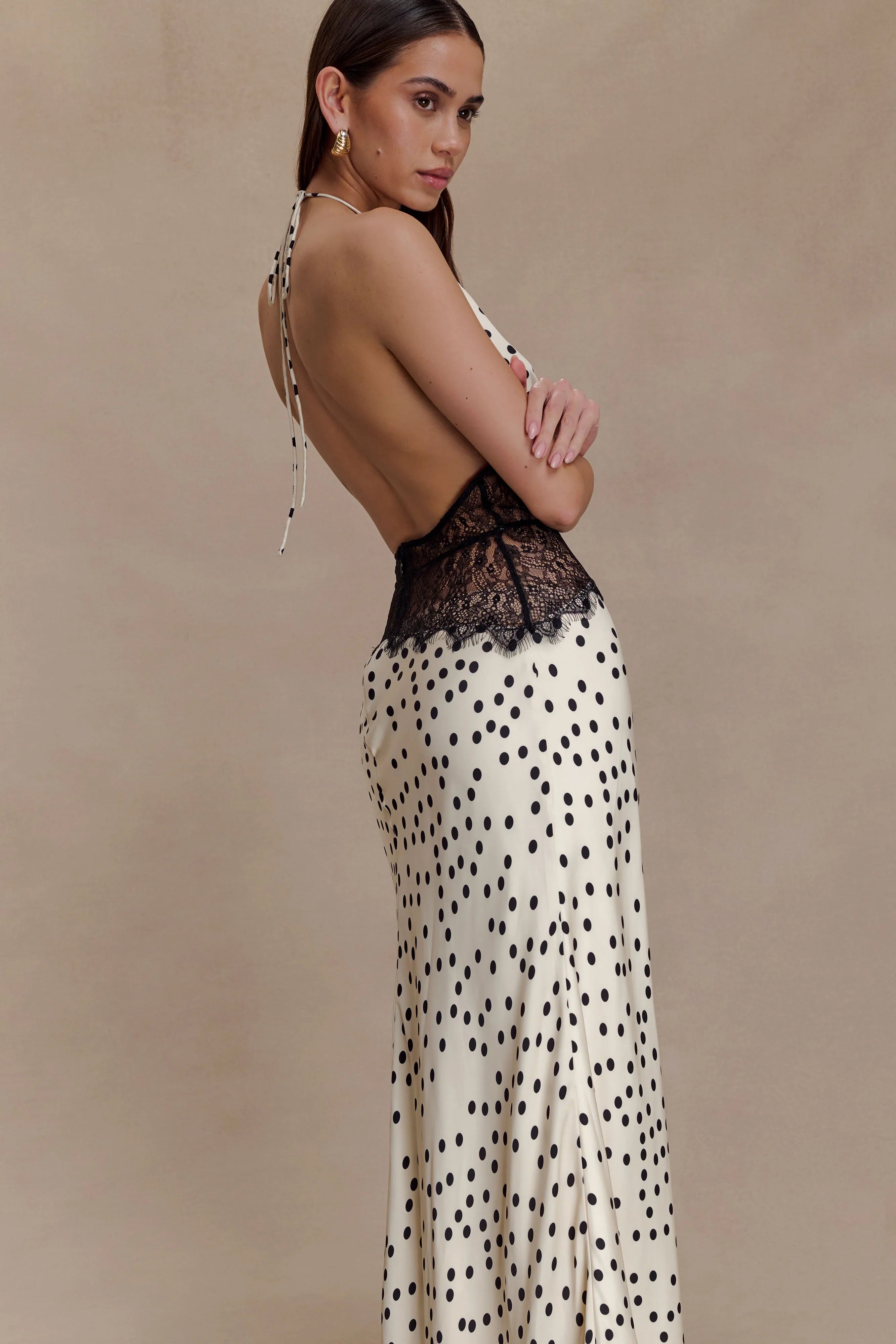 Dinah Lace And Satin Maxi Dress Polkadot