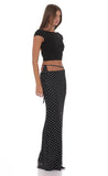 Mesh Polka Dot Wrap Maxi Skirt in Black