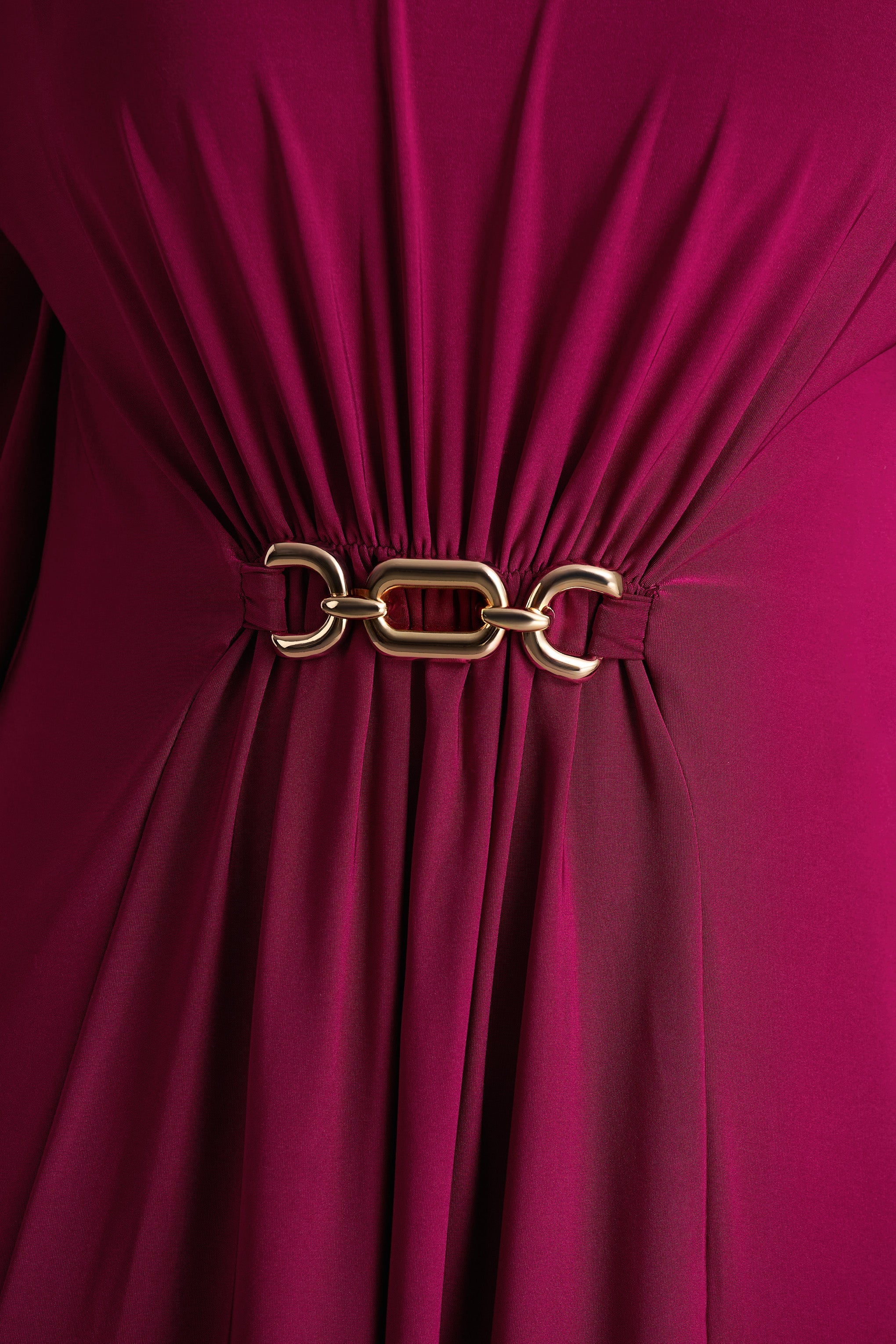 Olessia Burgundy Belted Gathered Cape Sleeve Maxi Dress