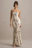 Callie Lemon Floral Print Bandeau Fishtail Maxi Dress