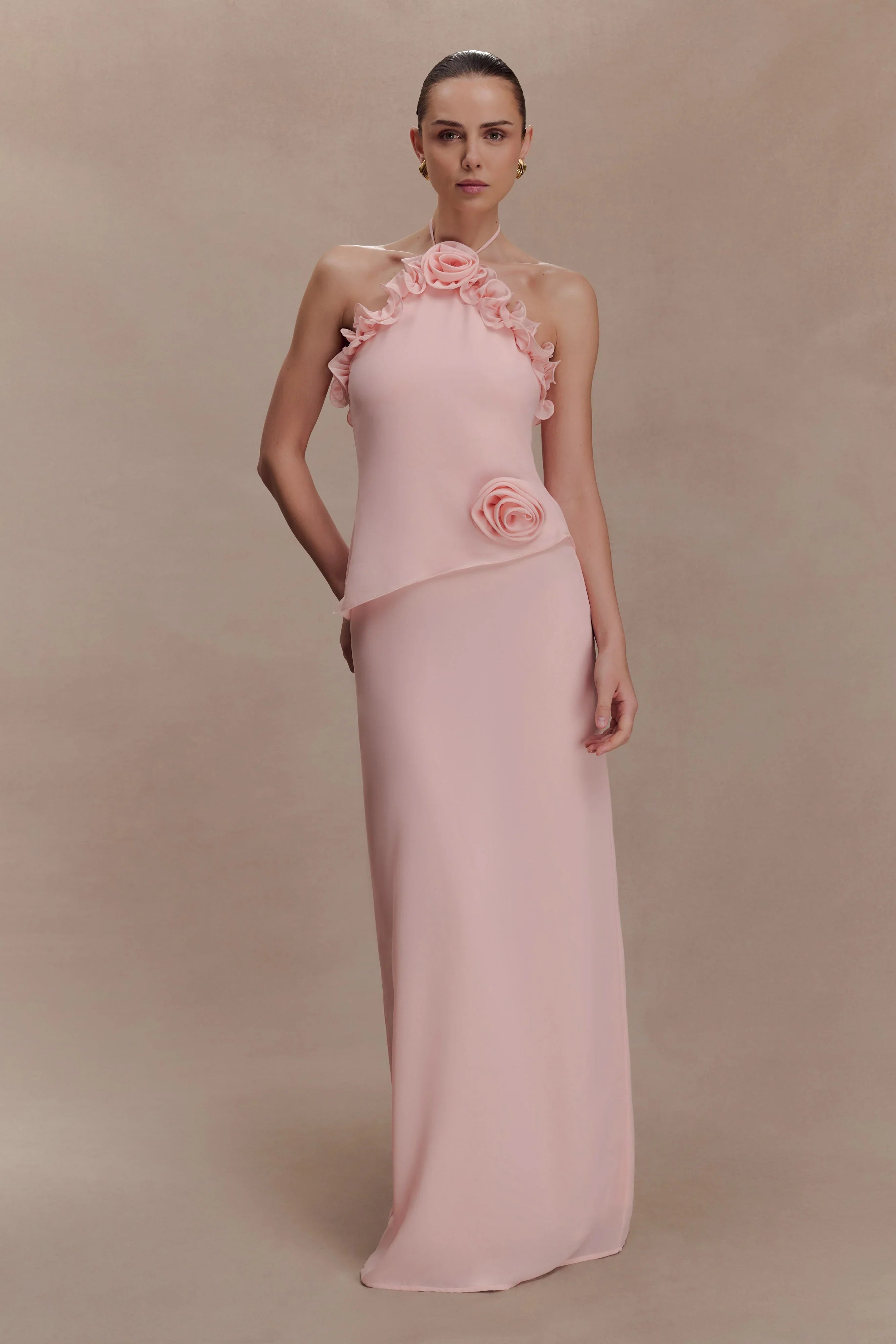 Melissa Chiffon Flower Maxi Dress Baby Pink