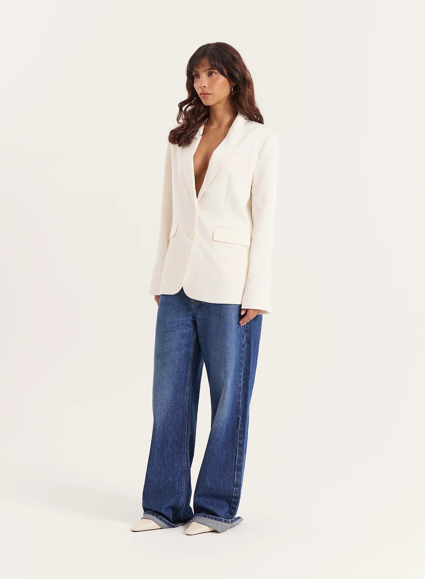 Cream Satin Tailored Blazer