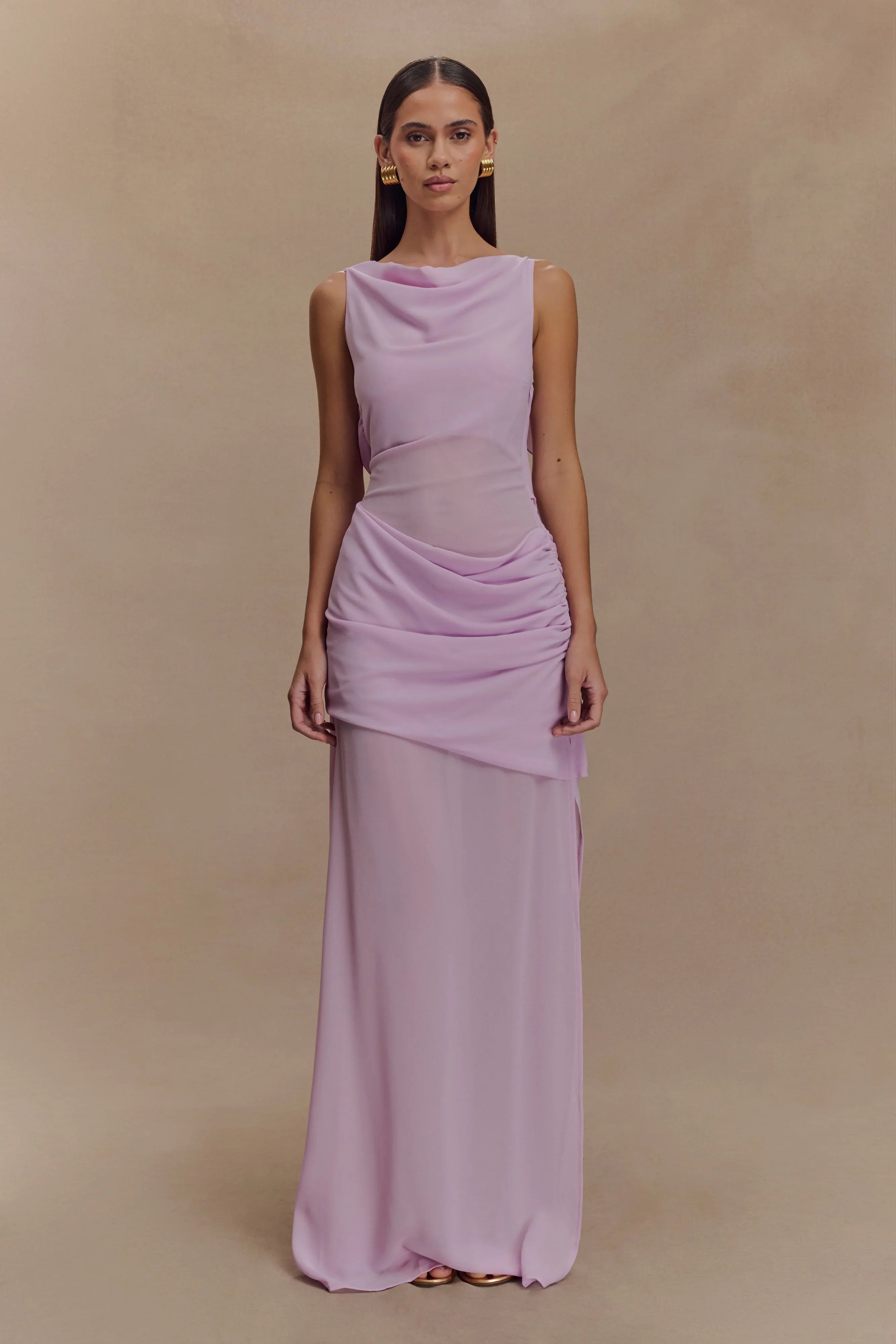 Daria Draped Chiffon Maxi Dress Light Lilac