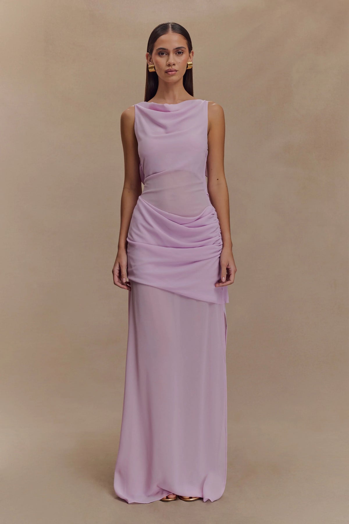 Daria Draped Chiffon Maxi Dress Light Lilac
