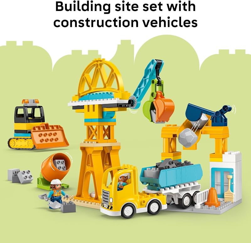 LEGO DUPLO Town 3 in 1 Construction Site and Vehicles Toys for Toddlers Pretend Play Set for Boys Girls Ages 3 Building Blocks for Fine Motor Skills Practice Gift for Birthdays 10476