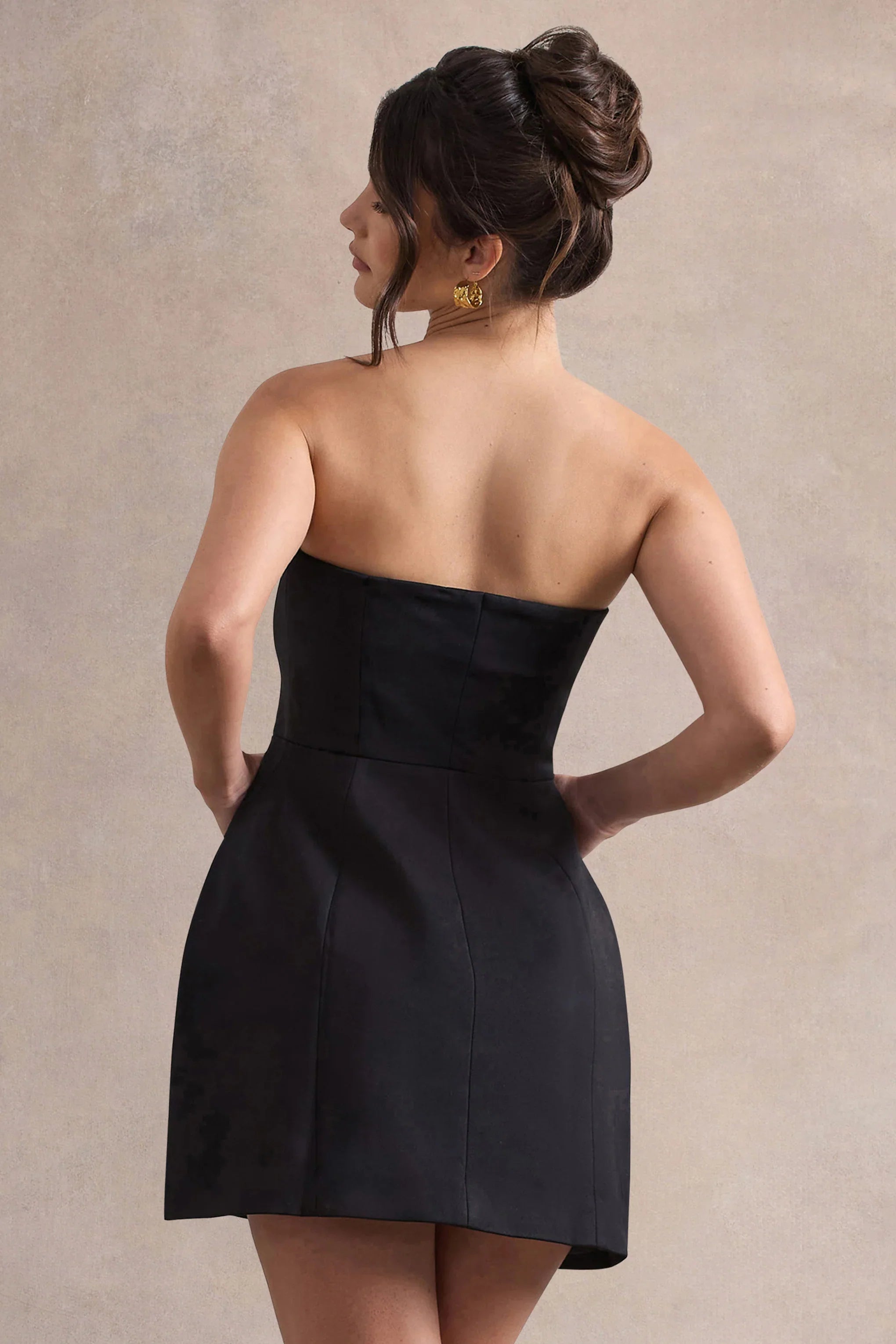 Anniston Black Bandeau Tailored Buttoned Mini Dress