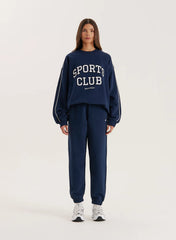 Navy Slogan Relaxed Oversized Sweatshirt