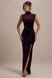 Abilene Port Velvet High Neck Split Maxi Dress