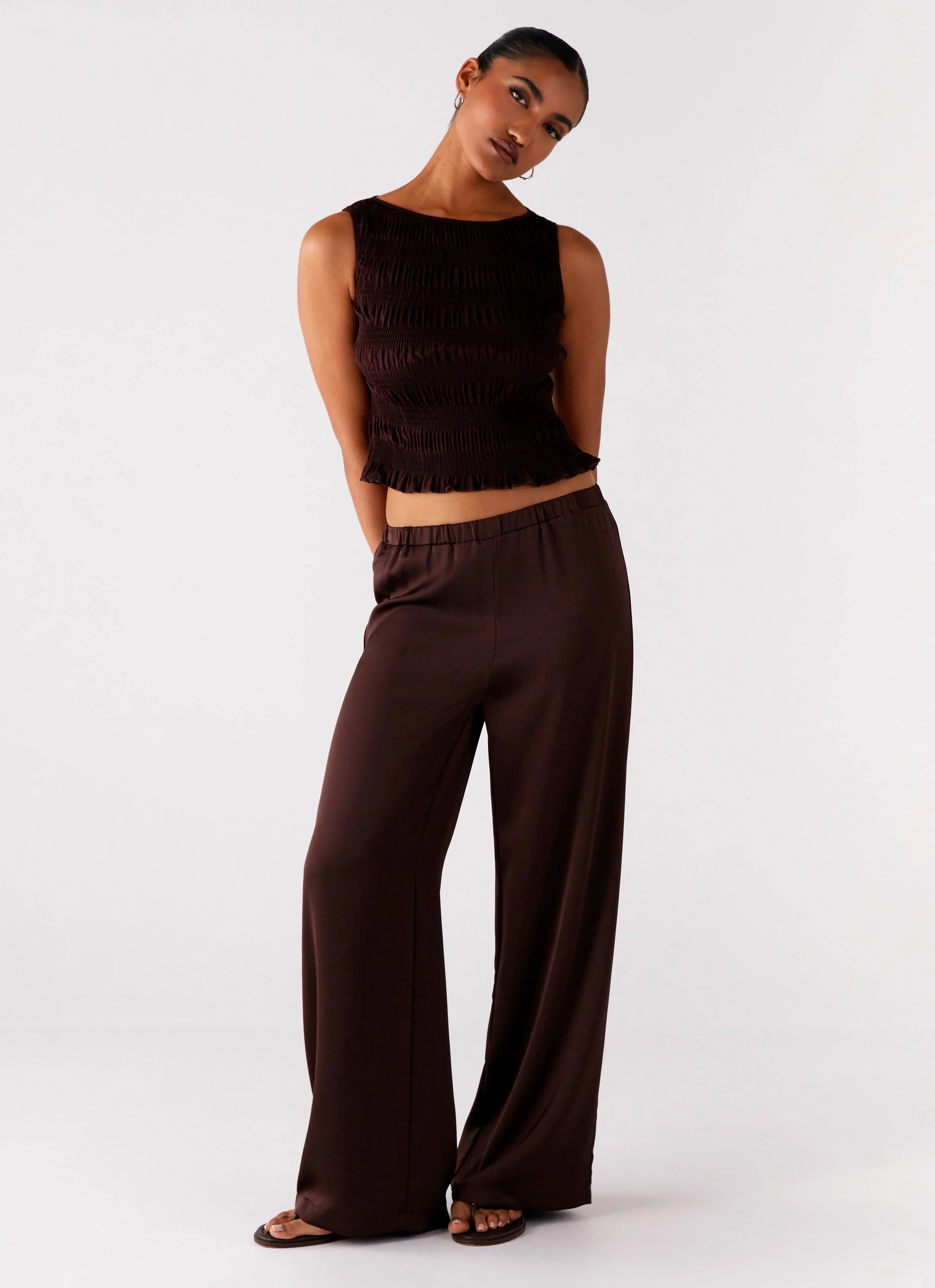 Palm Cove Satin Pants Chocolate