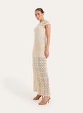 Cream Crochet Cap Sleeve Maxi Dress