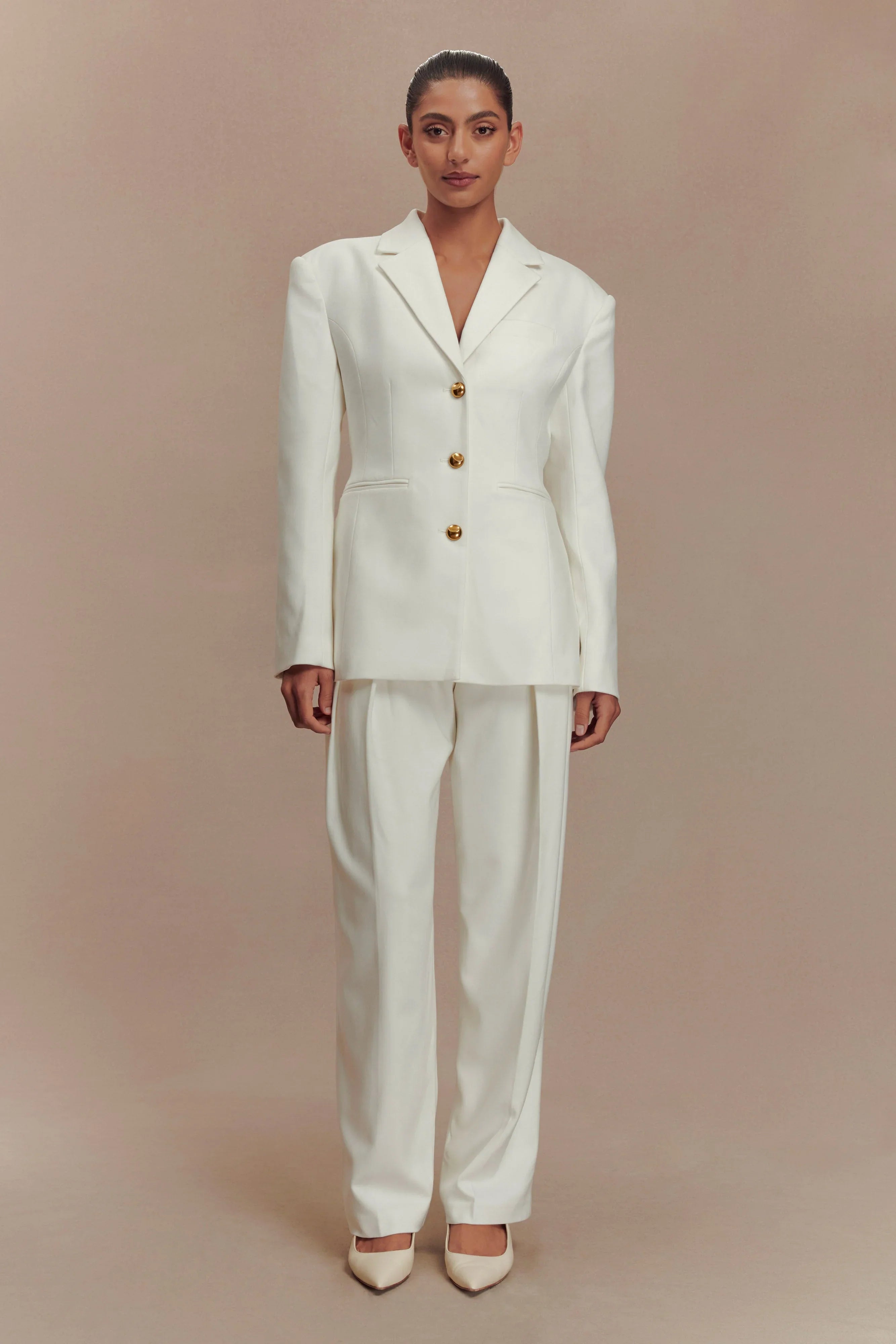 Penelope Pleated High Waisted Pants Ivory