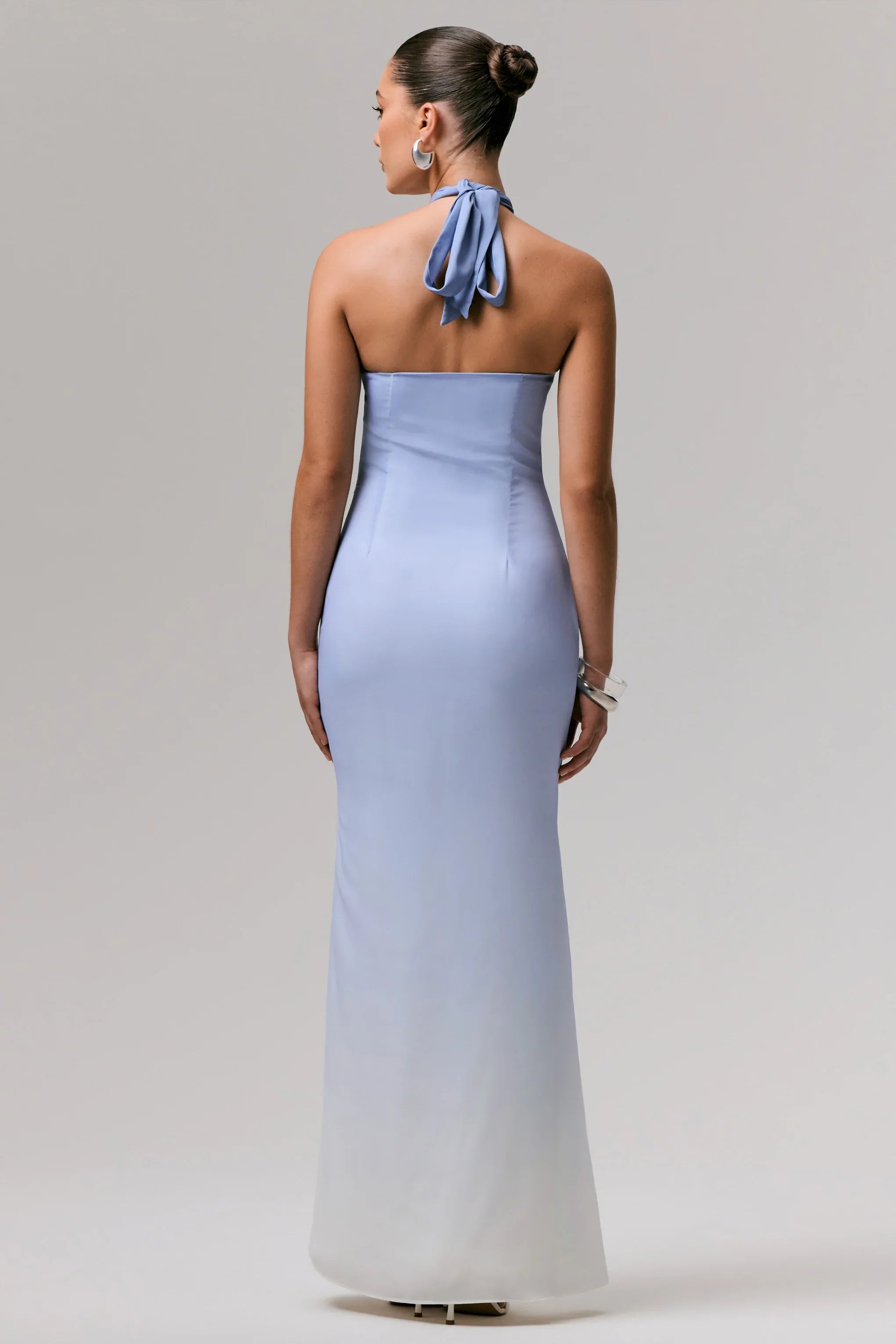 Sharni Blue Ombre Chiffon Halter Neck Maxi Dress
