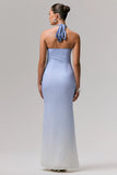 Sharni Blue Ombre Chiffon Halter Neck Maxi Dress