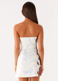 Denby Strapless Mini Dress Bloom Wave Print