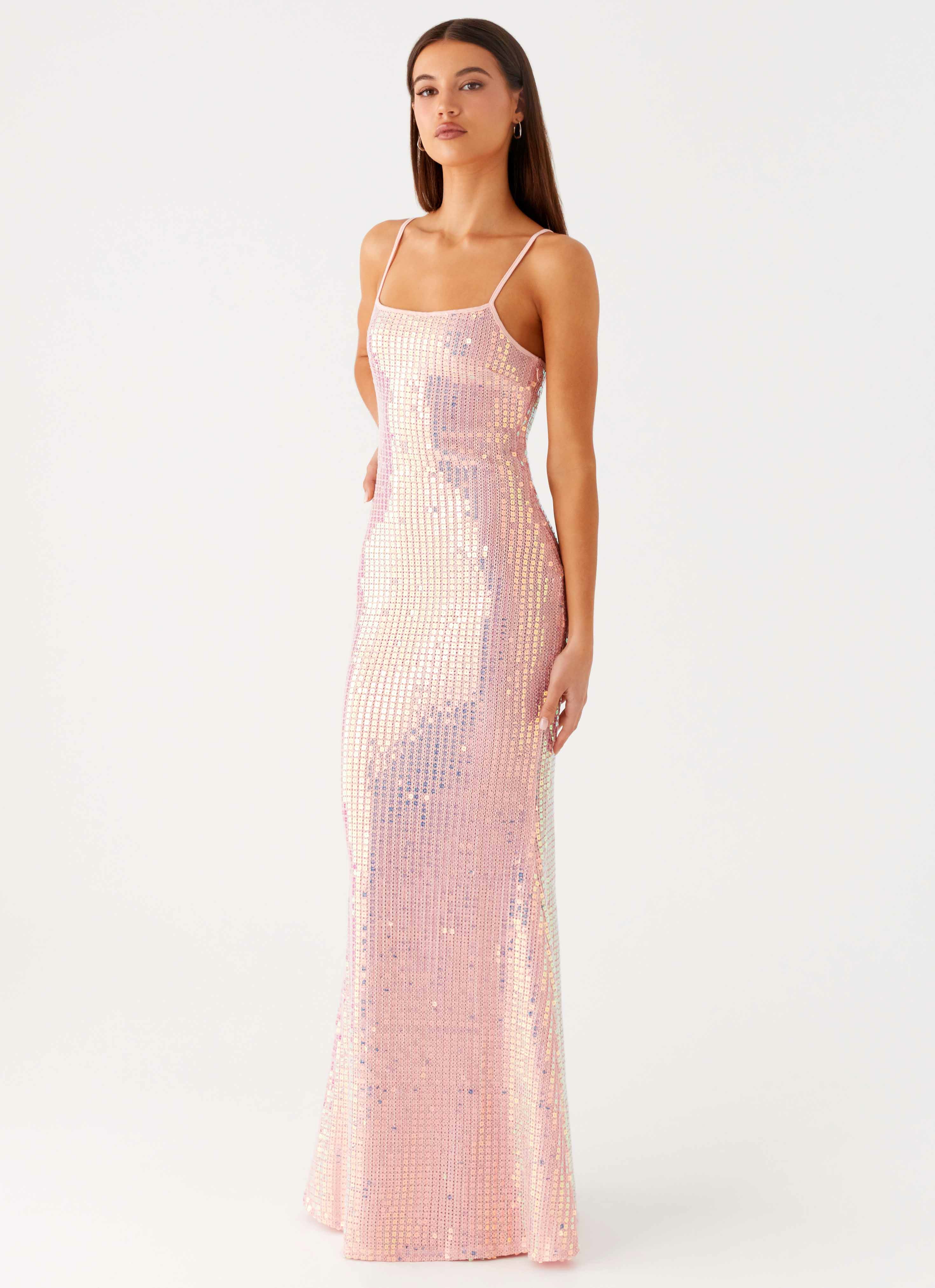 Attitude Knit Sequin Maxi Dress Iridescent Pink