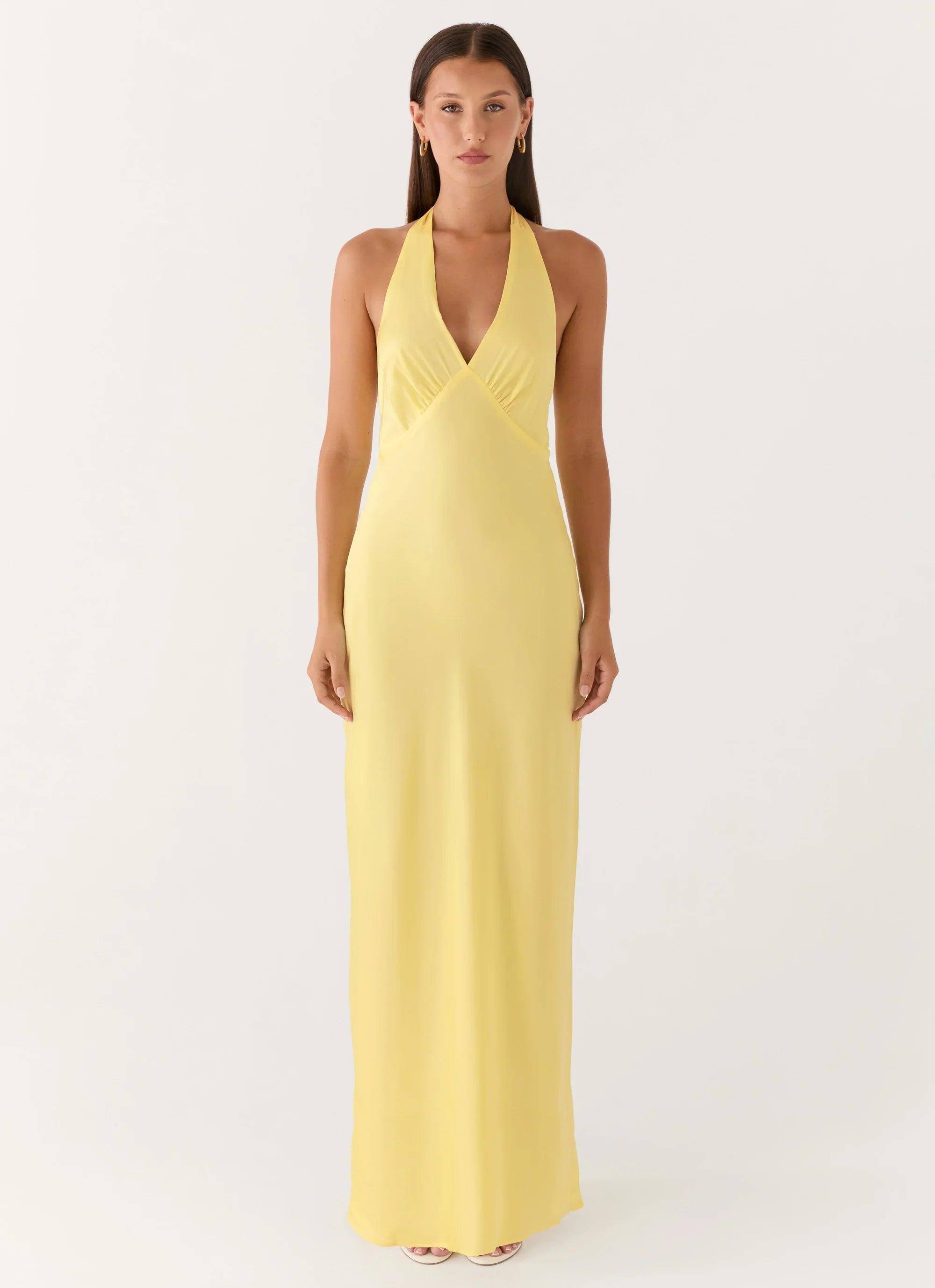 Heavy Hearted Satin Maxi Dress Lemon